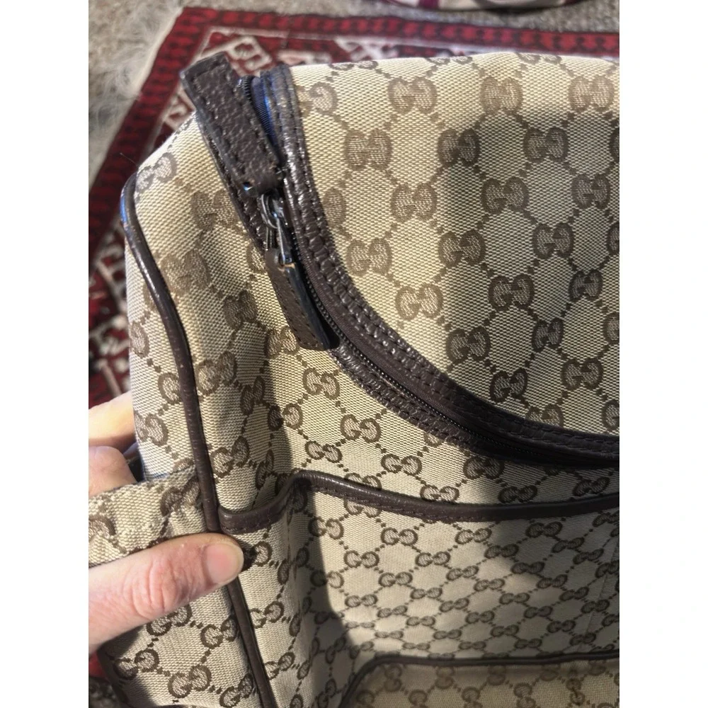 Gucci Diaper Bag Monogram Shoulder Crossbody Canvas Brown Authentic - Picture 5 of 11